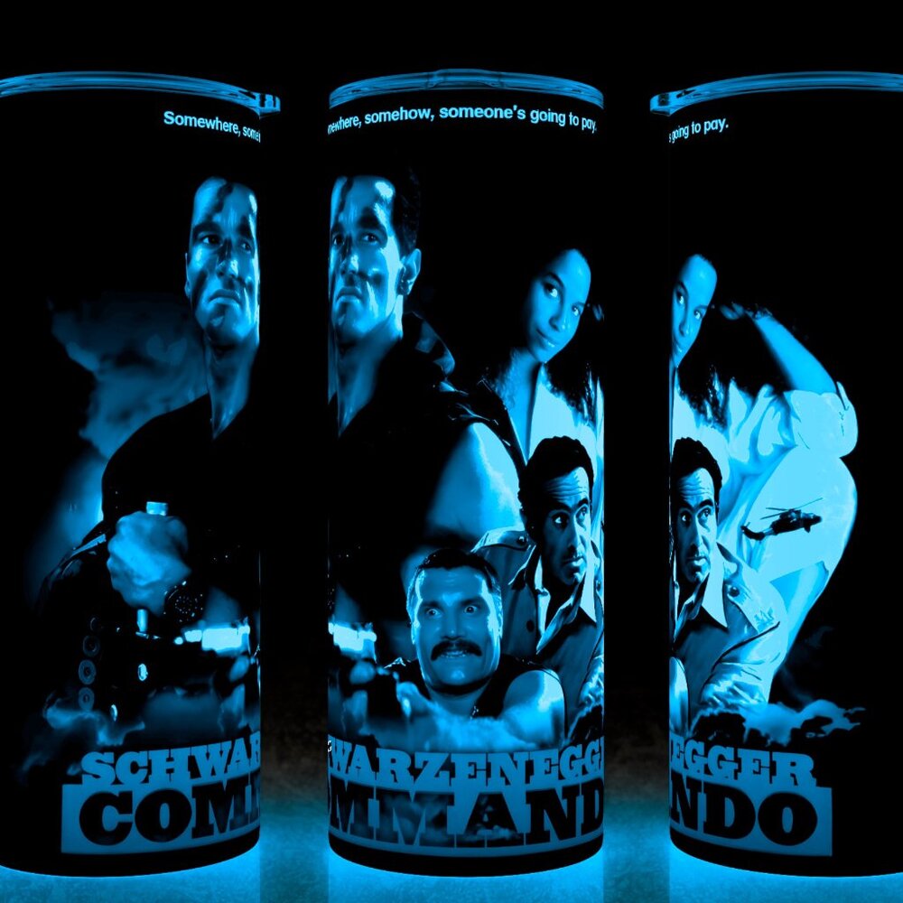 Glow in the Dark Commando 80s Schwarzenegger Movie Cup Mug Tumbler